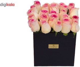تصویر جعبه گل طبيعي ميتا رز سفيد صورتي هلندي ا Mita White Pink Rose Flower Box Mita White Pink Rose Flower Box