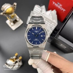 تصویر ساعت مردانه تیسوت PRX صفحه آبی با بند استیل 