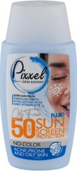تصویر کرم ضد آفتاب بدون رنگ پیکسل مناسب پوست های چرب.جوشدارومختلط با spf50 