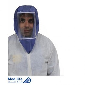 تصویر سرپوشه پزشکی آبی (شیلد یکسره صورت و شانه) - بسته بندی ۴۰ عددی 