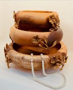 تصویر ست پذیرایی ۵ تکه چوب گردو و گل برنجی لوکس 