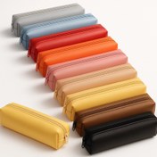 تصویر جامدادی تک زیپ چرم مصنوعی بسته ۱۲ عددی رنگی ساده 