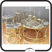 تصویر میز جلومبلی عسلی فلزی مدل تاج - طرح سنگ / سیلور / سفید 