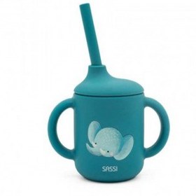 تصویر لیوان سیلیکونی نی دار کودک ساسی طرح فیل 