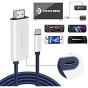 تصویر داک کابل شارژ 6.6 فوتی USB C به HDMI 100W IVANKY برای Steam Deck OLED/ASUS ROG Ally X/MSI Claw، کانکتور آداپتور تلویزیون قابل حمل با کابل نایلون بافته 4K@60Hz برای افزایش صفحه نمایش تلویزیون، سفید فانتوم IVANKY 2-in-1 USB C to HDMI 100W 6.6ft Charging Cable Dock for Steam Deck OLED/ASUS ROG Ally X/MSI Claw, 4K@60Hz Nylon Braided Cable Portable TV Adapter Connector for TV Screen Extend, Phantom White