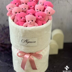 تصویر دسته گل عروسکی صورتی 