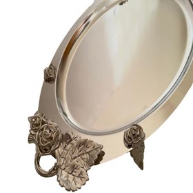 تصویر سینی نگار استیل مدل بیضی _ نقره ایی oval-silver steel tray