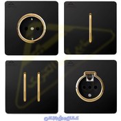 تصویر کلید و پریز آسیا الکتریک مدل کریستال مشکی زه طلایی 