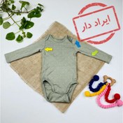 تصویر ایراد دار _ بادی نوزادی دخترانه آستین بلند برند h and m طرح خال خالی یقه گرد طوسی رنگ - 6 ماه 