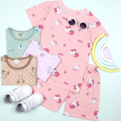 تصویر ست لباس راحتی بچه‌گانه کبریتی طرح کارتونی وارداتی 