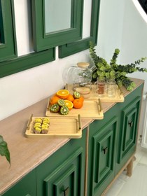 تصویر سینی دسته طلایی بامبو سه سایزی - کد 1045-1046-1047