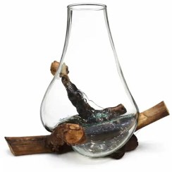 تصویر گلدان دکوراتیو شیشه و چوب مدل رُستیکا 