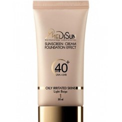 تصویر ضدآفتاب رنگی مدیسان مناسب انواع پوست با پوشش کرم پودری بژ روشن Madison colored sunscreen suitable for all skin types with light beige powder cream coating