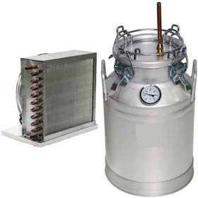 تصویر دستگاه تقطیر(عرقگیر/گلابگیر) 25 لیتری با کندانسور(خنک کننده) برقی مسی و ترمومتر(دماسنج) 