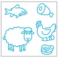 تصویر طرح نئون محصولات پروتئینی ماهی مرغ گوشت گوسفند ران 