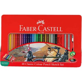 تصویر فابرکستل مدادرنگی 48رنگ جعبه فلزی Faber-Castell 48 Classic Colour Pencil sketch Set 115849