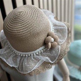 تصویر کلاه حصیری گل توری 18 ماه تا 6سال کد 206197 