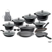 تصویر سرویس قابلمه ام جی اس ۲۲ پارچه چدن گرانیت مشکی و طوسی 