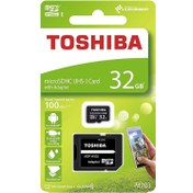 تصویر کارت حافظه 32 گیگابایت توشیبا مدل M203 MicroSDHC کلاس 10 استاندارد UHS-I سرعت 100MBps 