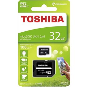 تصویر کارت حافظه 32 گیگابایت توشیبا مدل M203 MicroSDHC کلاس 10 استاندارد UHS-I سرعت 100MBps 