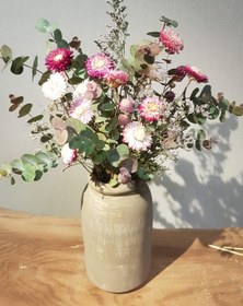 تصویر گلدون مینای بهاری Spring straw flower arrangment