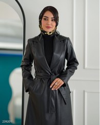 تصویر پالتو چرم زنانه مدل راوین رنگ مشکی سایز ۴۰ تا ۴۶ 