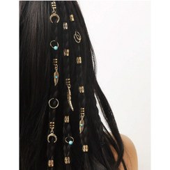 تصویر ست ۳۱ عددی حلقه و مهره مو فیروزه‌ای مخصوص بافت مو 