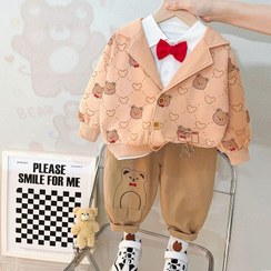 تصویر لباس بچگانه سه تیکه وارداتی همراه با پاپیون جنس بلوز نخ وپنبه شلوار کتان و کت نخ پنبه آستر کشی شده حتما سایزها رو چک 