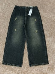 تصویر شلوار جین زنانه واید لگ گازویئلی سایز بزرگ قهوه ای 