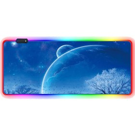 تصویر موس پد گیمینگ Glowing Cool RGB سایز بزرگ 40*90 سانتیمتر طرح سیاره آبی 