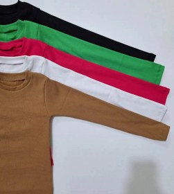 تصویر بلوز زنانه یقه گرد آستین بلند جنس میله ای کبریتی 