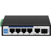 تصویر سوئیچ شبکه PoE صنعتی دارای ۴ پورت و ۱ پورت آپلینک و ۱ پورت SFP گیگ پهنای باند Gbps۱۲ اچ ار یو ای HRUI HR500-AFG-411S HRUI HR500-AFG-411S Industrial Gigabit 6 Port PoE Switch