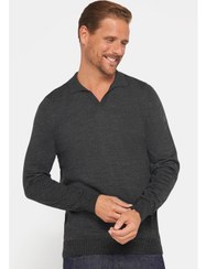 تصویر سویشرت بافتنی مردانه آنتراسیت مدل یقه هفت و برش باریک برند tudors Men's Slim Fit Slim Cut Polo V Neck Anthracite Knitwear Sweater