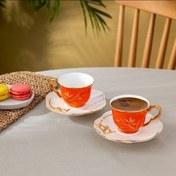 تصویر فنجان قهوه، دونفره، 90 میل ،نارنجی،استانبول پرسلن Berin زیر مجموعه کاراجا Karaca ترکیه 