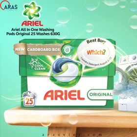 تصویر قرص ماشین لباسشویی Ariel مدل All In One محفاظت از البسه بسته 25عددی 