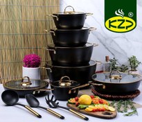 تصویر سرویس قابلمه چدن 11 پارچه مارک kzp _ طوسی cast iron pot service, 11 fabric brand kzp _ tusi