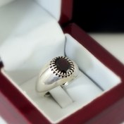 تصویر انگشتر نقره مردانه گارنت مدل دورچنگ 