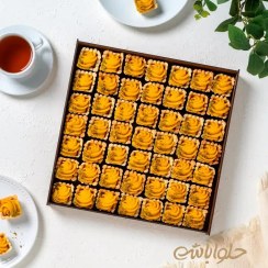 تصویر تارت بیسکوییتی ترحلوا زعفرانی 