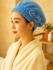 تصویر کلاه حمام حوله‌ای میکروفایبر با جذب آب بالا 