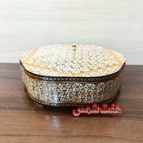 تصویر شکلاتخوری خاتم کاری _ شش گوش گلی بزرگ _ خاتمکاری _ صنایع دستی اصفهان 