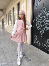 تصویر ست شومیز و جلیقه و دامن و کلاه مناسب ۴ الی ۱۰ سال 