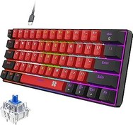 تصویر ROCK POW Wired Mechanical Gaming Keyboard, LED Backlit 61 Keys Small Wired Office Keyboard for Windows Laptop PC Mac (Black-Red, Blue Switches) 