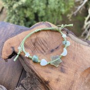 تصویر دستبند سنگ فلوریت، عقیق خزه‌ای و صدف 