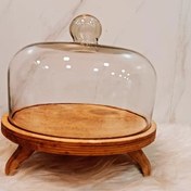 تصویر کاپ کیک و شیرینی خوری( قطر ۲۴ سانت ) پایه چوبی درب شیشه ای دارای جعبه 