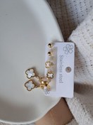 تصویر پک گوشواره طلایی ونکیلیف گل سفید سه عددی استیل کد GO00109 