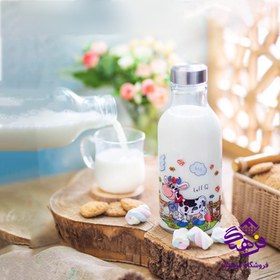 تصویر بطری شیر بیضی استیل - بدنه بلور با درب استیل 