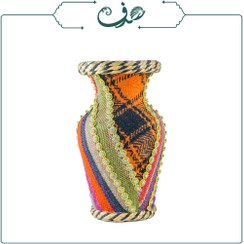 تصویر گلدان سفالی دستباف با رویه گلیم طرح سوم 