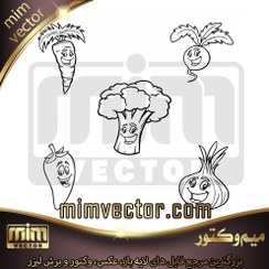 تصویر وکتور سبزیجات خندان 5 عددی 1 