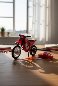 تصویر ماشین اسباب بازی موتور سیکلت کراس قرمز مدل با چرخ 1:18 مقیاس سنی 3+ craftivio 