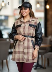 تصویر کت چرم زنانه چهارخونه مدل ۱ با آستین چرم 